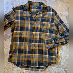 Uniqlo Men's Casual Plaid Shirt - Black and Tan